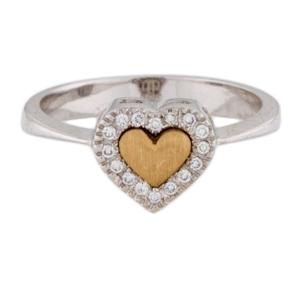 14K WHITE & YELLOW GOLD DIAMOND HEART COCKTAIL RING